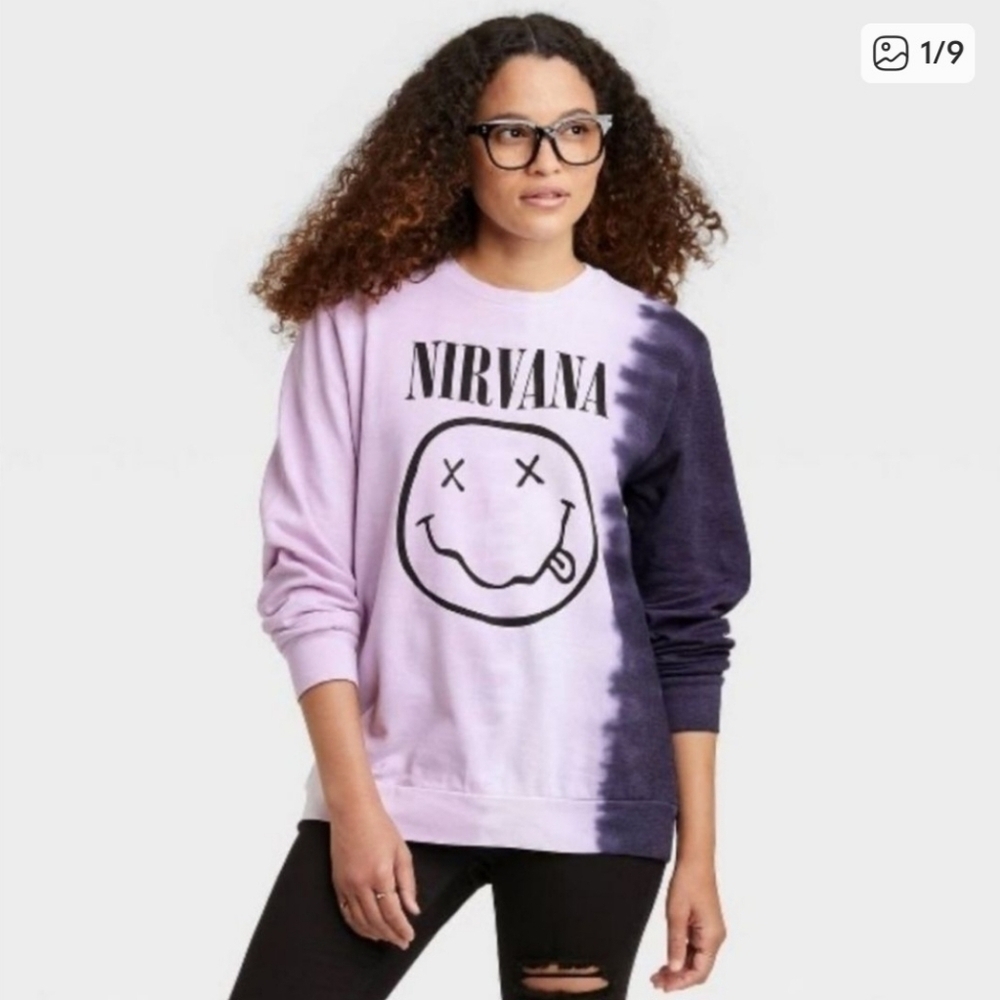 NIRVANA GRAPHIC TIE-DYE CREW NECK  SWEATSHIRT. SIZE S. OVERSIZED.